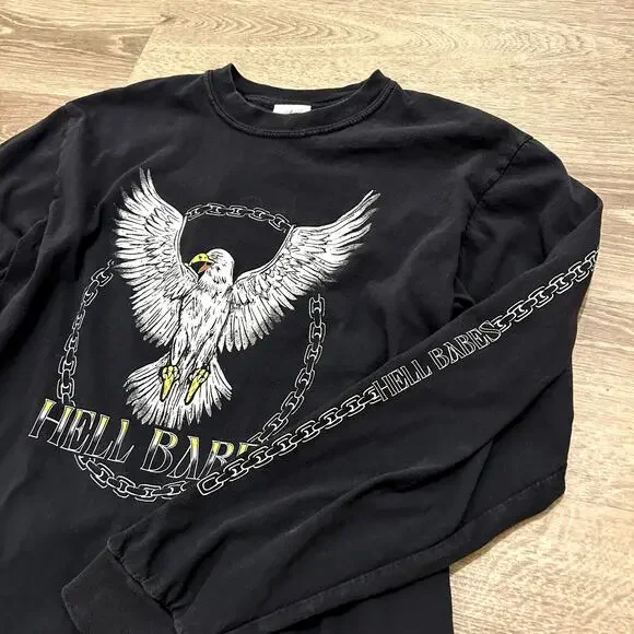 Hell Babes Graphic Long Sleeve Eagle Chain Print Top Black Medium89 - Picture 4 of 15